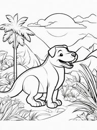 Puppy and a Dinosaur Coloring Pages - Playful Scene of Puppy and Dinosaur  minimal black outline printable sheet, coloring page