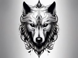 Wolf Skull Tattoo,haunting amalgamation of a wolf and a skull, eerie reflection of life and death. , tattoo design, white clean background