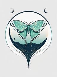 Luna Moth with Moon Tattoo - Symbolize mystery and transformation with a tattoo featuring a Luna moth and the celestial moon.  simple vector color tattoo, minimal, white background