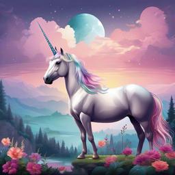 Unicorn clipart - unicorn in a fantasy landscape  