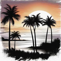 Palm tree silhouettes against a sunset  simple coloring pages