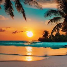 Free Desktop Wallpaper - Serene Beach Sunset in Maldives  wallpaper style, intricate details, patterns, splash art, light colors