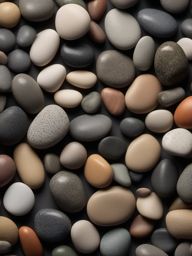 Pebbles with an assortment of sizes and subtle colors top view, product photoshoot realistic background, hyper detail, high resolution