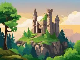 Ancient castle ruins in the forest clipart.  vector style illustration, white background