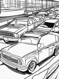 Car in a Parking Lot Coloring Pages - Vehicles Parked in a Busy Lot  minimal black outline printable sheet, coloring page