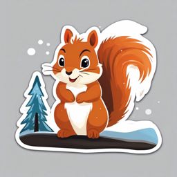 Snowy squirrel sticker- Playful and fluffy, , sticker vector art, minimalist design