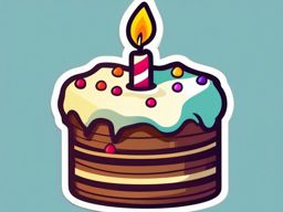 Cake with Candle Sticker - Cake adorned with a lit birthday candle, ,vector color sticker art,minimal