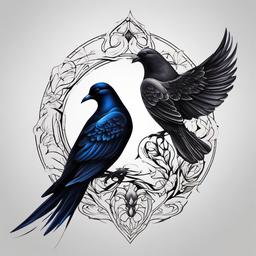 Dove and Raven Tattoo-Mystical and artistic tattoo featuring both a dove and a raven, capturing themes of duality and symbolism.  simple color tattoo,white background