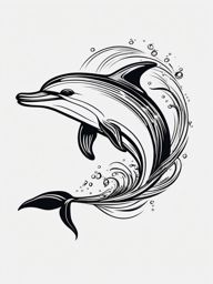 Dolphin Tattoo - Graceful dolphin leaping from the water's surface, representing playfulness  few color tattoo design, simple line art, design clean white background