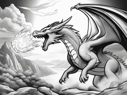 dragon coloring pages - a fierce dragon breathes fire during an epic battle. 