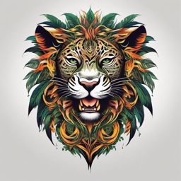 Abstract panther roots tattoo. Deep-rooted spirit of the jungle.  color tattoo, white background