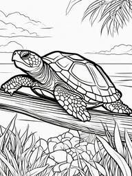 Turtle Coloring Pages - Turtle sunbathing on a log  simple coloring pages