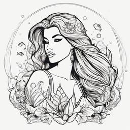 Little Mermaid with Tattoos - Give a rebellious twist to the Little Mermaid with tattoos in your tattoo design.  simple vector color tattoo,minimal,white background