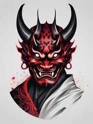 Oni Hannya Tattoo - Tattoo blending the powerful Oni with the expressive Hannya mask.  simple color tattoo,white background,minimal