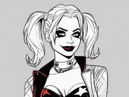 drawing of Harley Quinn in a comic style  minimal rough sketch scribbles,doodles,black and white