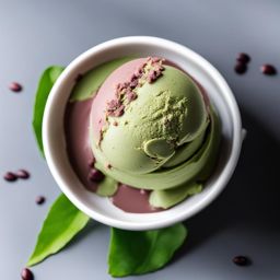 scoop of velvety matcha red bean ice cream, with the earthy taste of matcha and sweet red bean paste. 