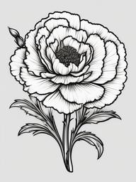 Carnation Tattoo Drawing,Beauty of detailed art in a carnation tattoo drawing, capturing the essence of intricate and expressive design.  simple color tattoo,minimal vector art,white background