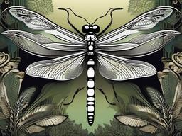 Dragonfly with intricate wing patterns in a forest clipart.  vector style illustration