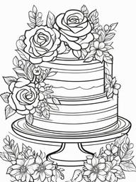 Cake Coloring Pages - Floral-themed cake for a spring celebration  simple coloring pages