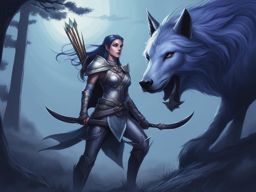 elf ranger,nightshade silvermoon,tracking a legendary beast,a moonlit wilderness pencil style