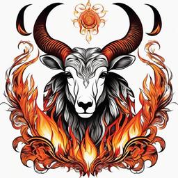 fire aries tattoo  simple color tattoo,white background