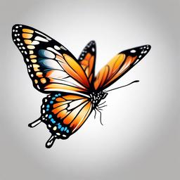 butterfly landing tattoo  simple color tattoo,white background,minimal