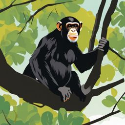 Chimpanzee Clip Art - A chimpanzee swinging through trees,  color vector clipart, minimal style