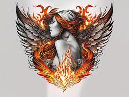 fire angel tattoo  simple color tattoo,white background