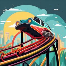 Roller Coaster Loop Sticker - Thrilling amusement ride, ,vector color sticker art,minimal