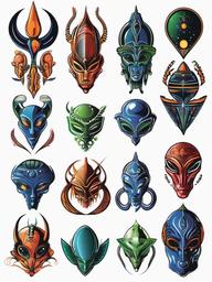 Alien Man Tattoos - Collection of tattoos expressing extraterrestrial identity.  simple color tattoo,vector style,white background