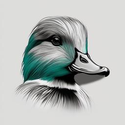 drawing of a teal duck  minimal rough sketch scribbles,doodles,black and white