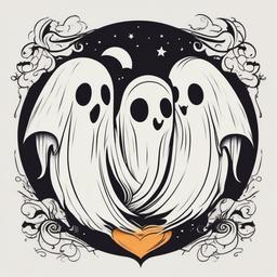 Cute Matching Ghost Tattoo-Celebrating shared interests, mutual love for the supernatural and unity.  simple vector color tattoo
