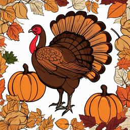 Turkey clipart - turkey with pumpkins and fall leaves  