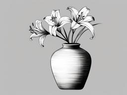 drawing of a single lily in a vase  minimal rough sketch scribbles,doodles,black and white