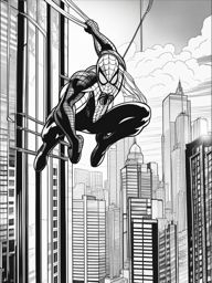 spiderman coloring pages - spider-man swings between skyscrapers in the city. 