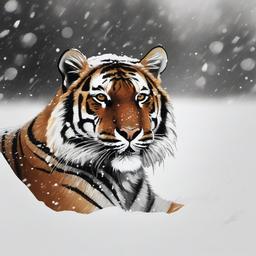 drawing of a tiger in the snow  minimal rough sketch scribbles,doodles,black and white