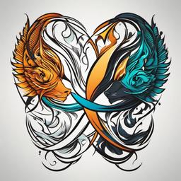 gemini and pisces combined tattoo  simple vector color tattoo