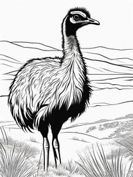 Emu Coloring Pages - Large Flightless Australian Bird  minimal black outline printable sheet, coloring page