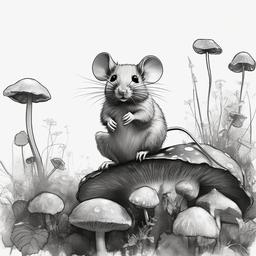 drawing of a mouse sitting on a mushroom  minimal rough sketch scribbles,doodles,black and white