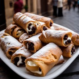 cannoli, a sicilian pastry, savored at a historic piazza in the heart of palermo. 