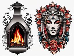 fireplace tattoo  simple color tattoo,white background