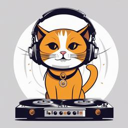 Cat as a DJ, spinning records at a party  minimalist color design, white background, t shirt vector art