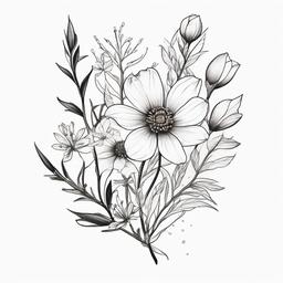 Wildflower Tattoo - Tattoo featuring wildflowers, representing natural beauty.  simple color tattoo,minimalist,white background
