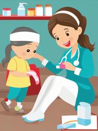 Nurse clipart - nurse helping a child with a bandage  