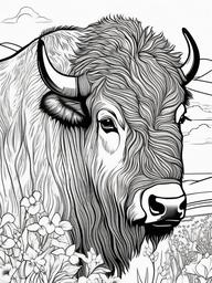 Buffalo Coloring Page - Strong Grazing Animal  black outline printable coloring page