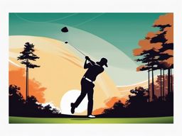 Golf Course Tee Shot Clipart - A golfer taking a powerful tee shot.  color vector clipart, minimal style