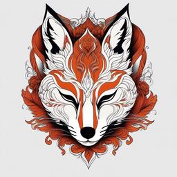 kitsune fox mask tattoo  simple color tattoo,white background,minimal