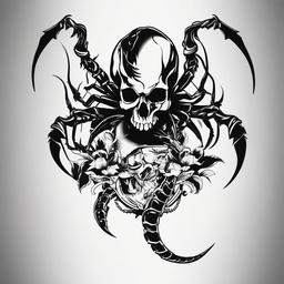 Skull with Scorpion Tattoo - Combine danger and mystery with a tattoo featuring both a skull and a scorpion design.  simple vector color tattoo,minimal,white background