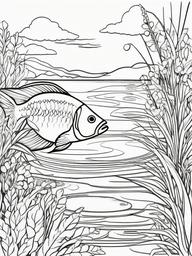 Fish Coloring Pages - Fish relaxing in a serene pond  simple coloring pages