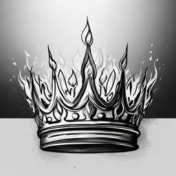 drawing of a crown on fire  minimal rough sketch scribbles,doodles,black and white